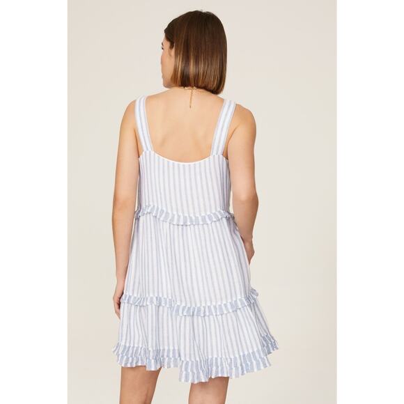 RAILS Blue White Scoop Neck Linen Blend Ruffled Tiers Sandy A-Line Dress Size S - Picture 2 of 10